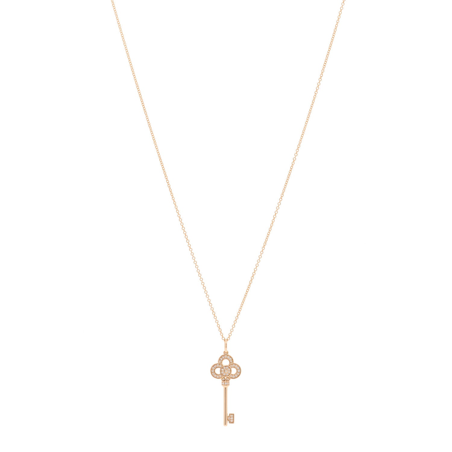 Tiffany 18K Rose Gold Diamond Mini Crown Key Pendant Necklace 1 of 6