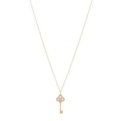 Tiffany 18K Rose Gold Diamond Mini Crown Key Pendant Necklace 1 of 6