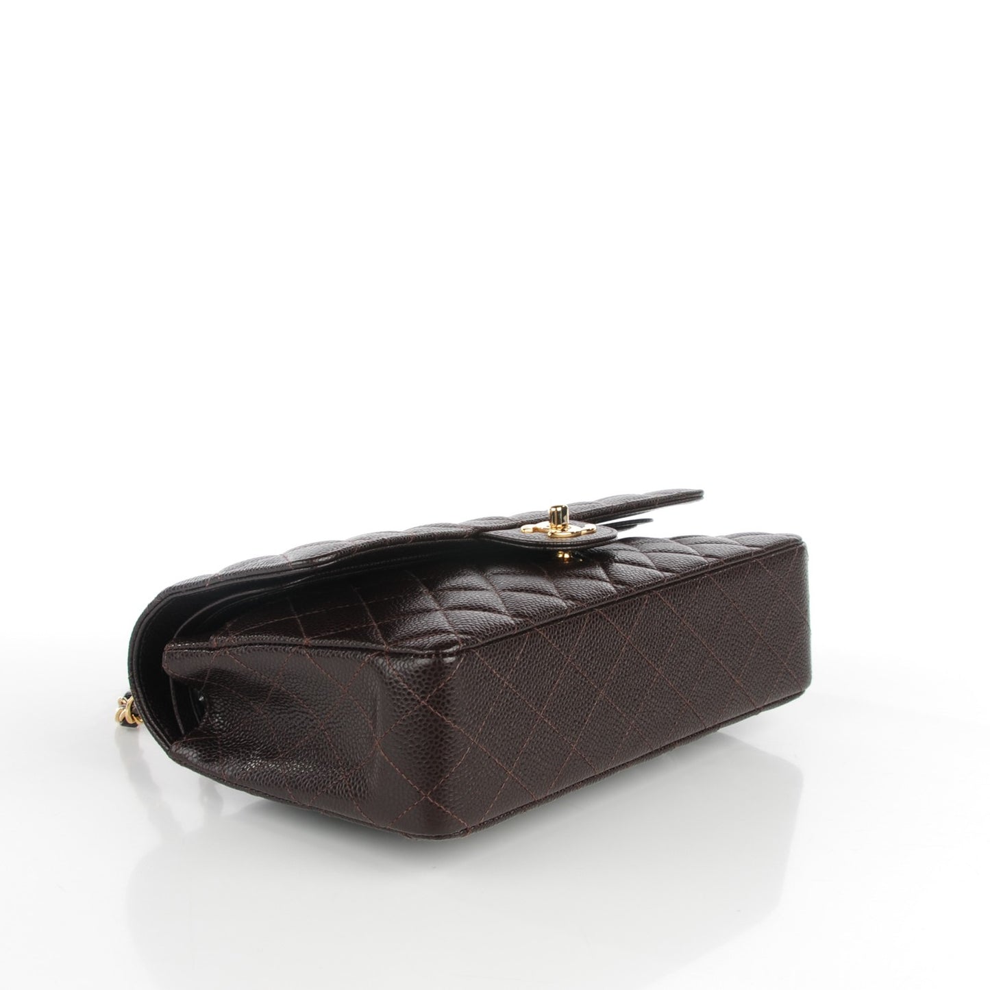 Caviar Quilted Medium Double Flap Dark Brown