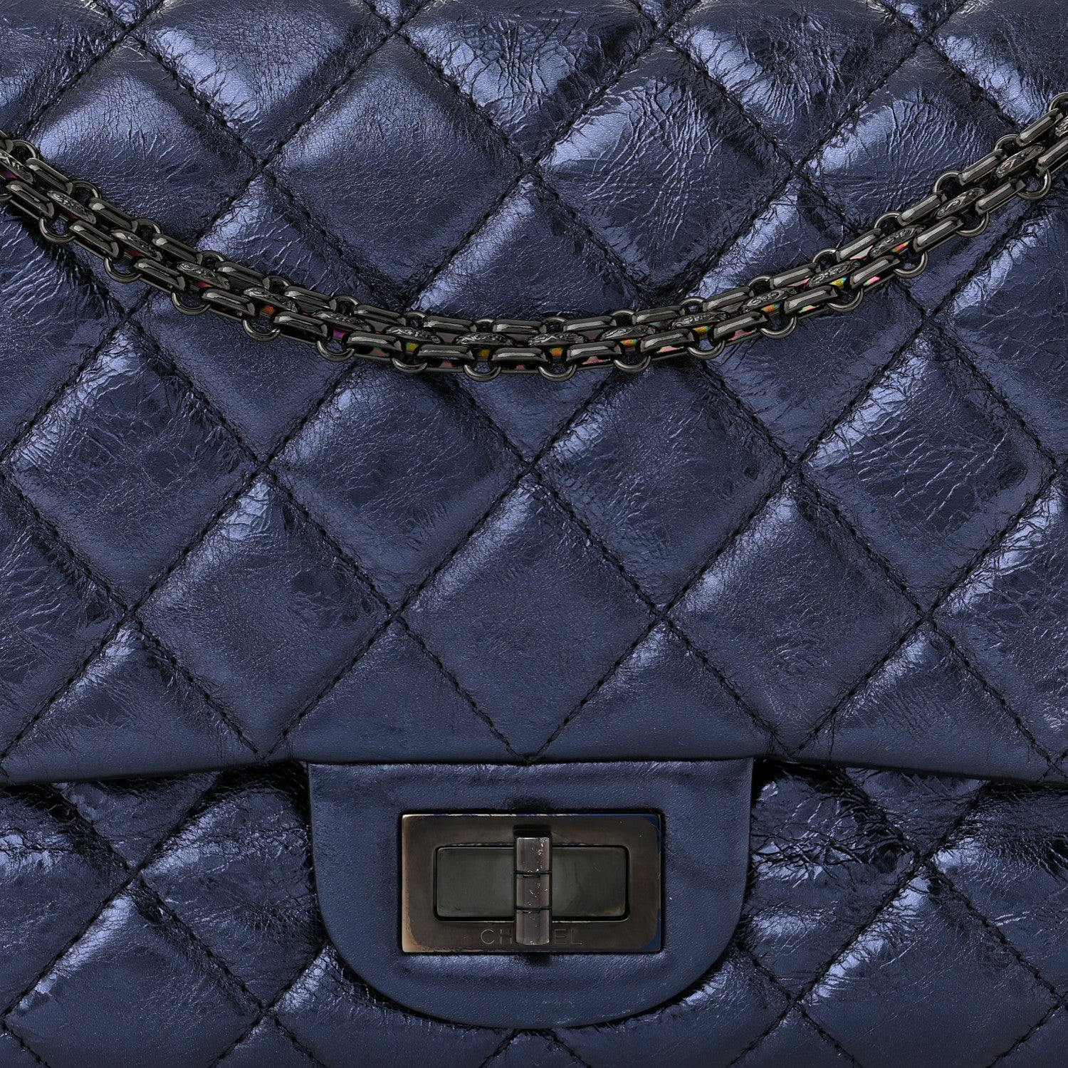 Chanel Metallic Aged Calfskin Quilted 2.55 Reissue 227 Flap Dark Navy Blue 8 of 11