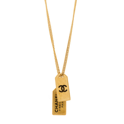 Chanel ID Dog Tag Charm Necklace Gold 1 of 4