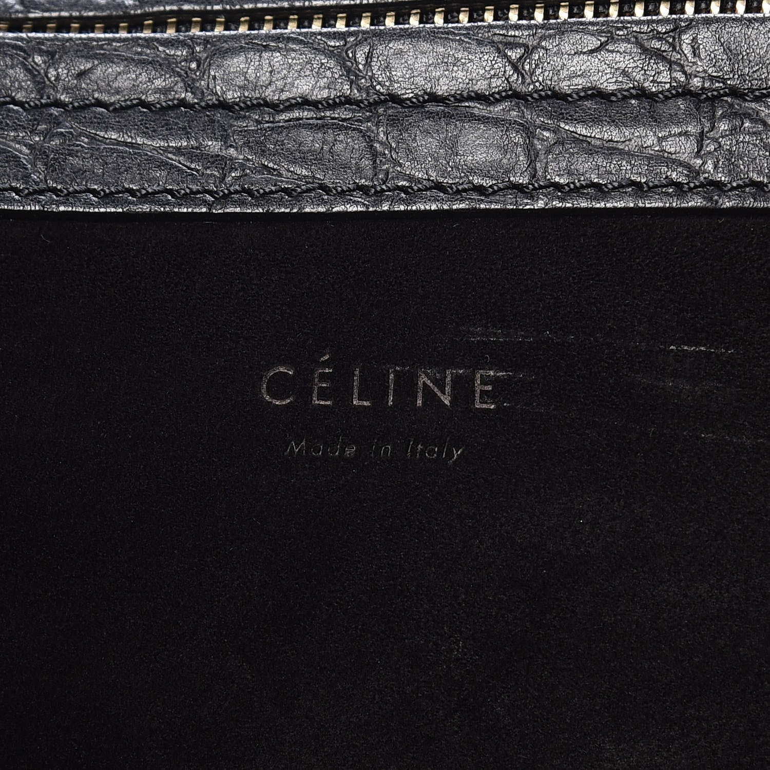 Celine Crocodile Embossed Calfskin Medium Phantom Luggage Black 6 of 14