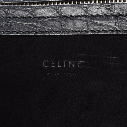 Celine Crocodile Embossed Calfskin Medium Phantom Luggage Black 6 of 14