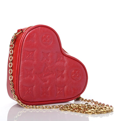 Louis Vuitton Lambskin Embossed Monogram Fall In Love Sac Coeur Heart Chain Bag Lipstick Red 2 of 4