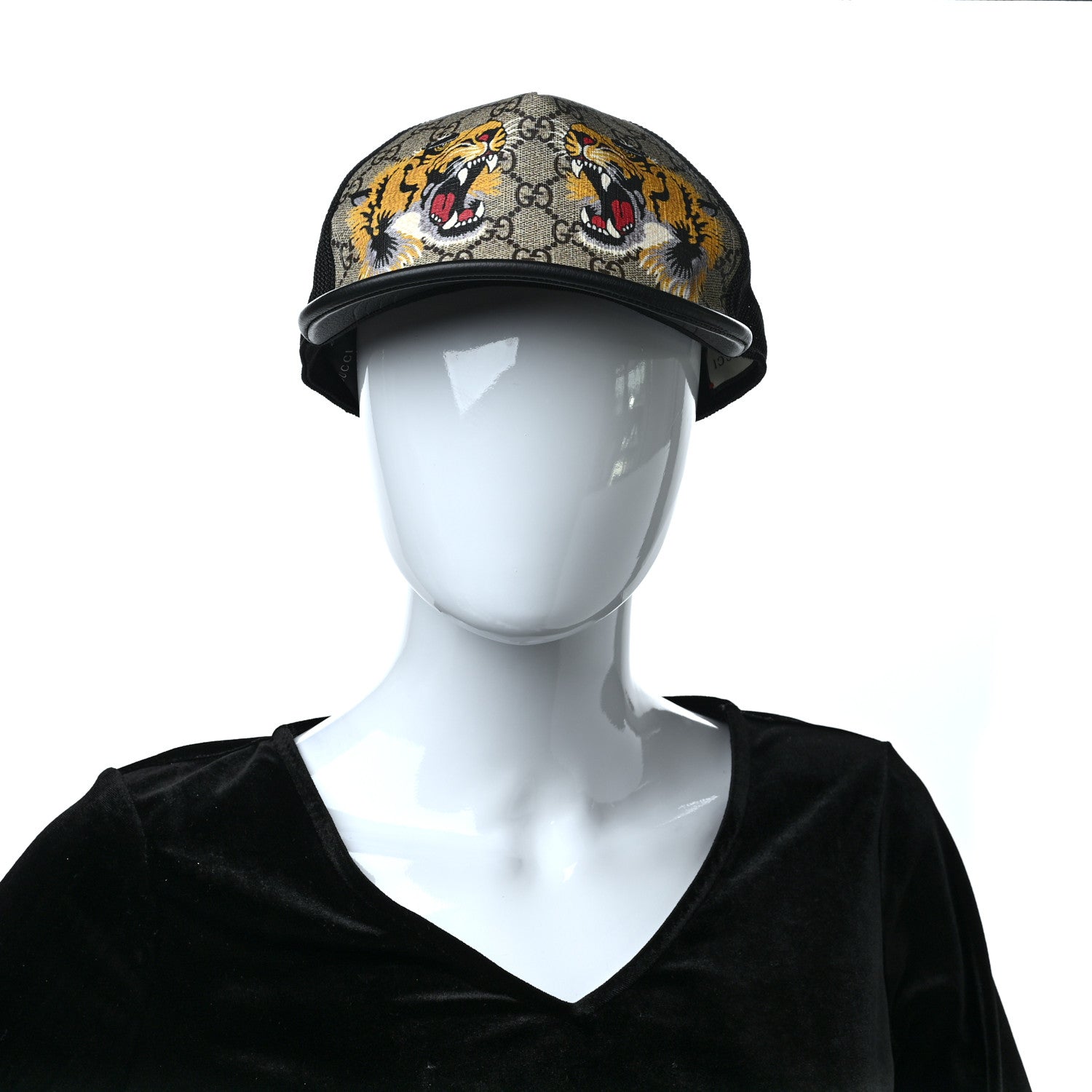 Gucci GG Supreme Monogram Tiger Print Baseball Hat XL Beige 2 of 9