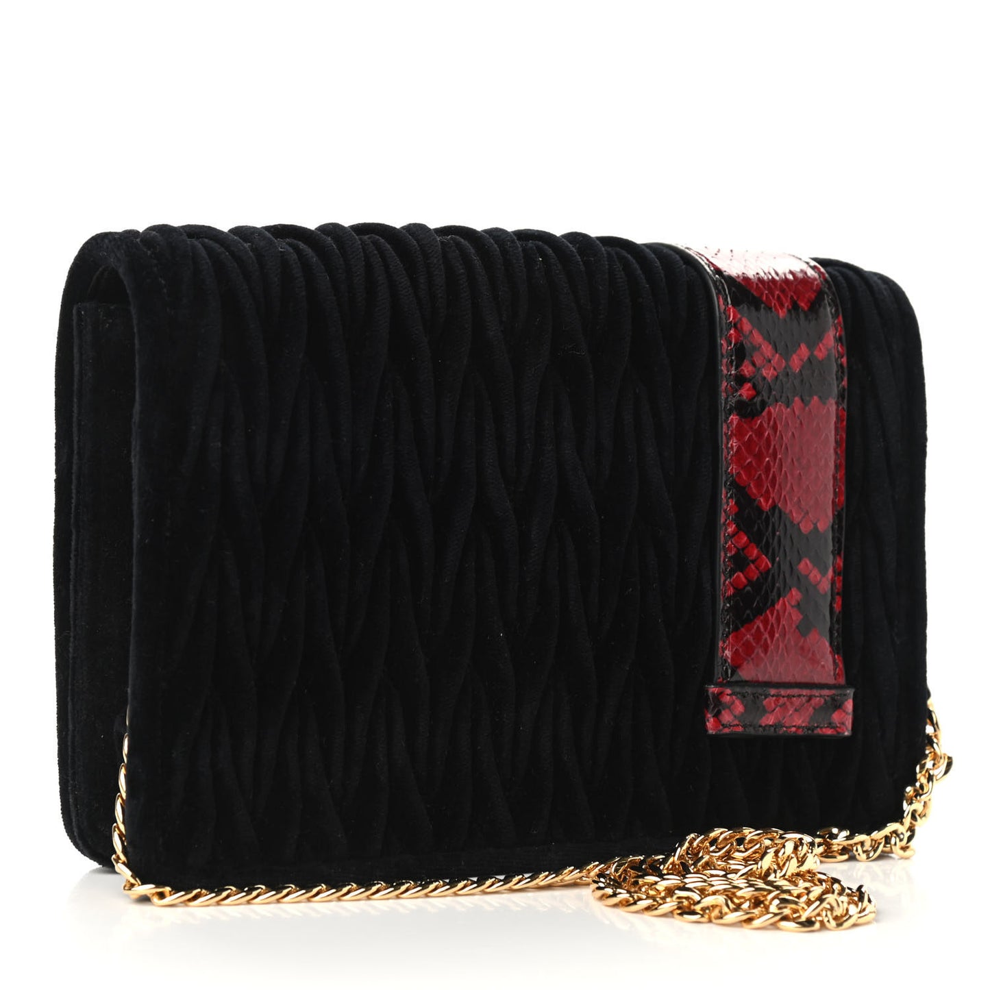 Velluto Matelasse Ayers Crystal Embellished Shoulder Bag Nero Black Rosso