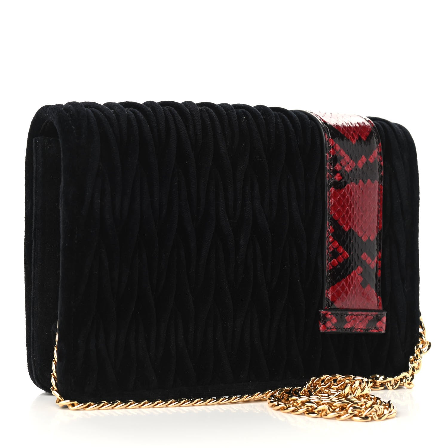 Miu Miu Velluto Matelasse Ayers Crystal Embellished Shoulder Bag Nero Black Rosso 2 of 7