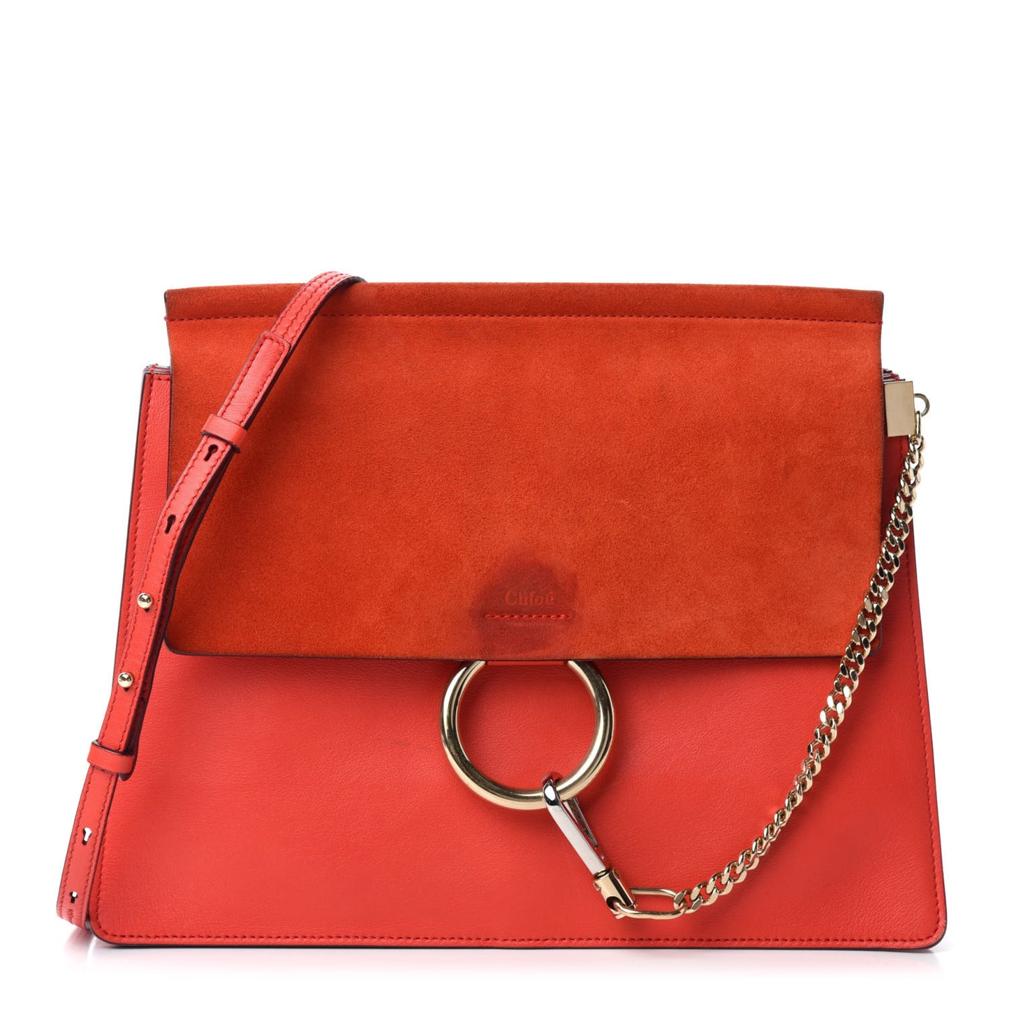 Calfskin Suede Medium Faye Shoulder Bag Sepia Red