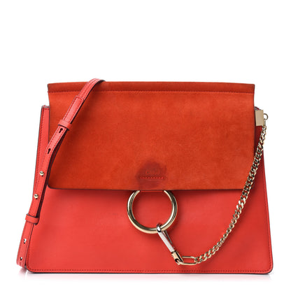Chloe Calfskin Suede Medium Faye Shoulder Bag Sepia Red 1 of 12