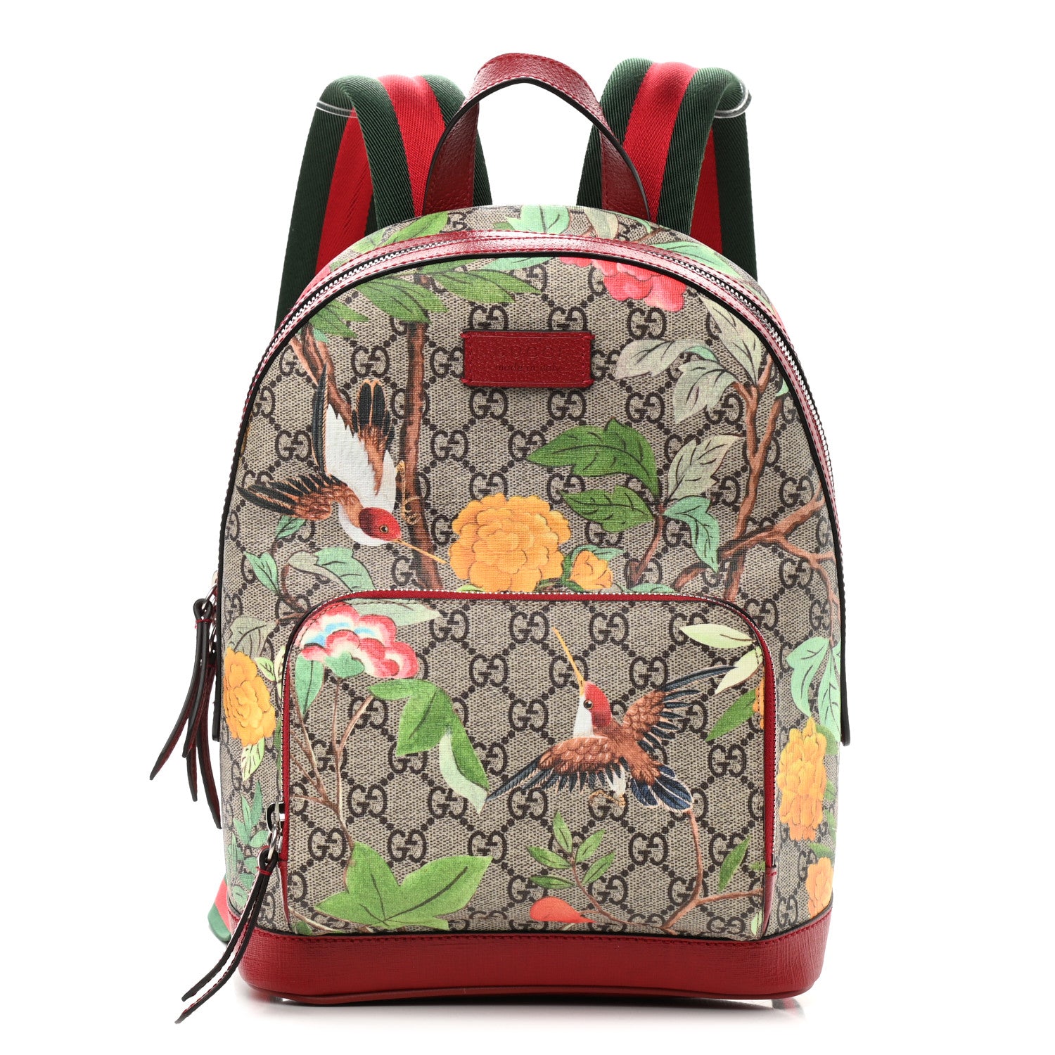 Gucci GG Supreme Monogram Tian Web Small Day Backpack Beige Multicolor Red 1 of 9