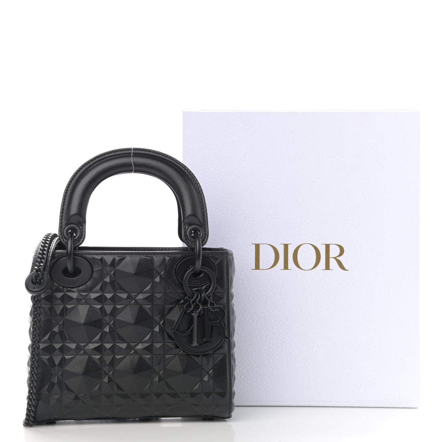 Calfskin Diamond Cannage Mini Lady Dior Black