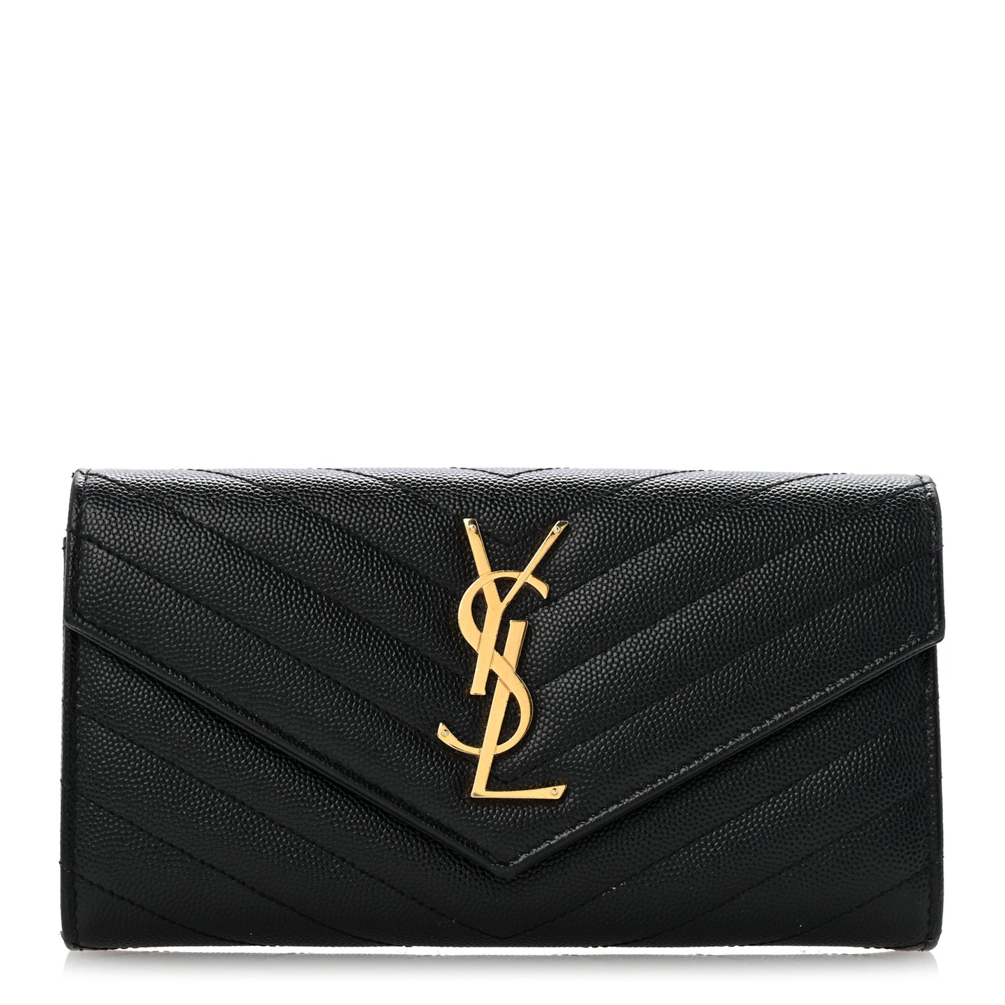 Grain De Poudre Matelasse Chevron Monogram Flap Wallet Black