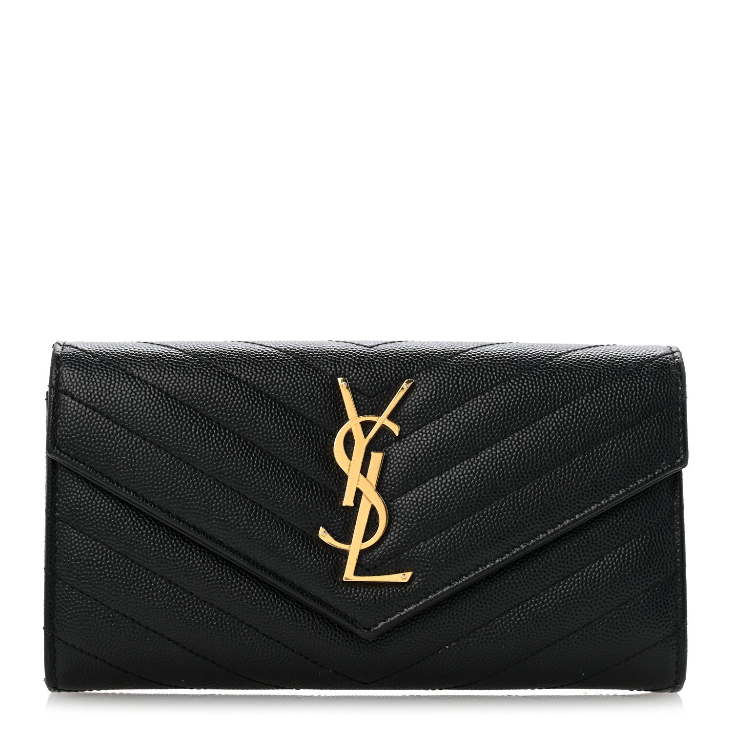 Saint Laurent Grain De Poudre Matelasse Chevron Monogram Flap Wallet Black 1 of 10