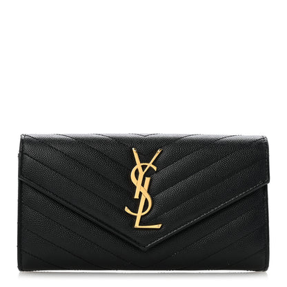 Saint Laurent Grain De Poudre Matelasse Chevron Monogram Flap Wallet Black 1 of 10