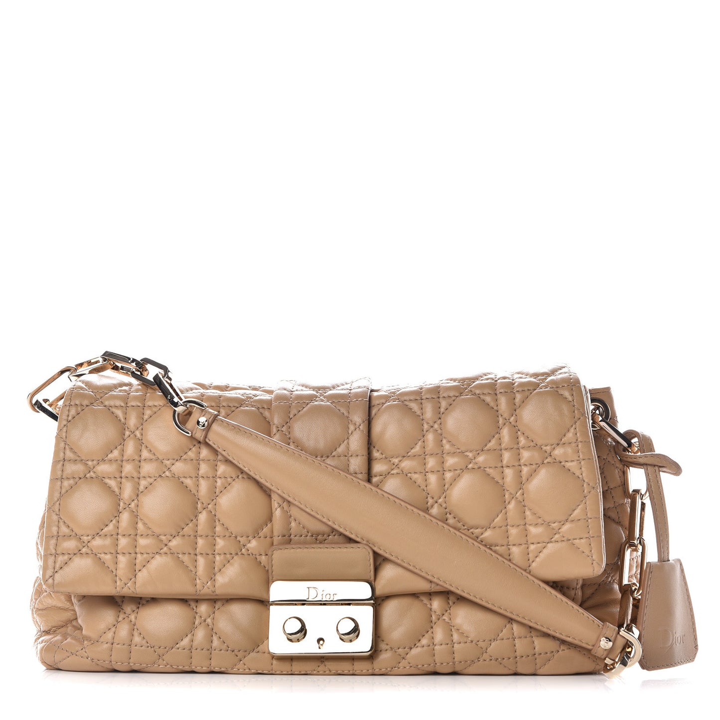 Lambskin Cannage Large New Lock Flap Bag Beige