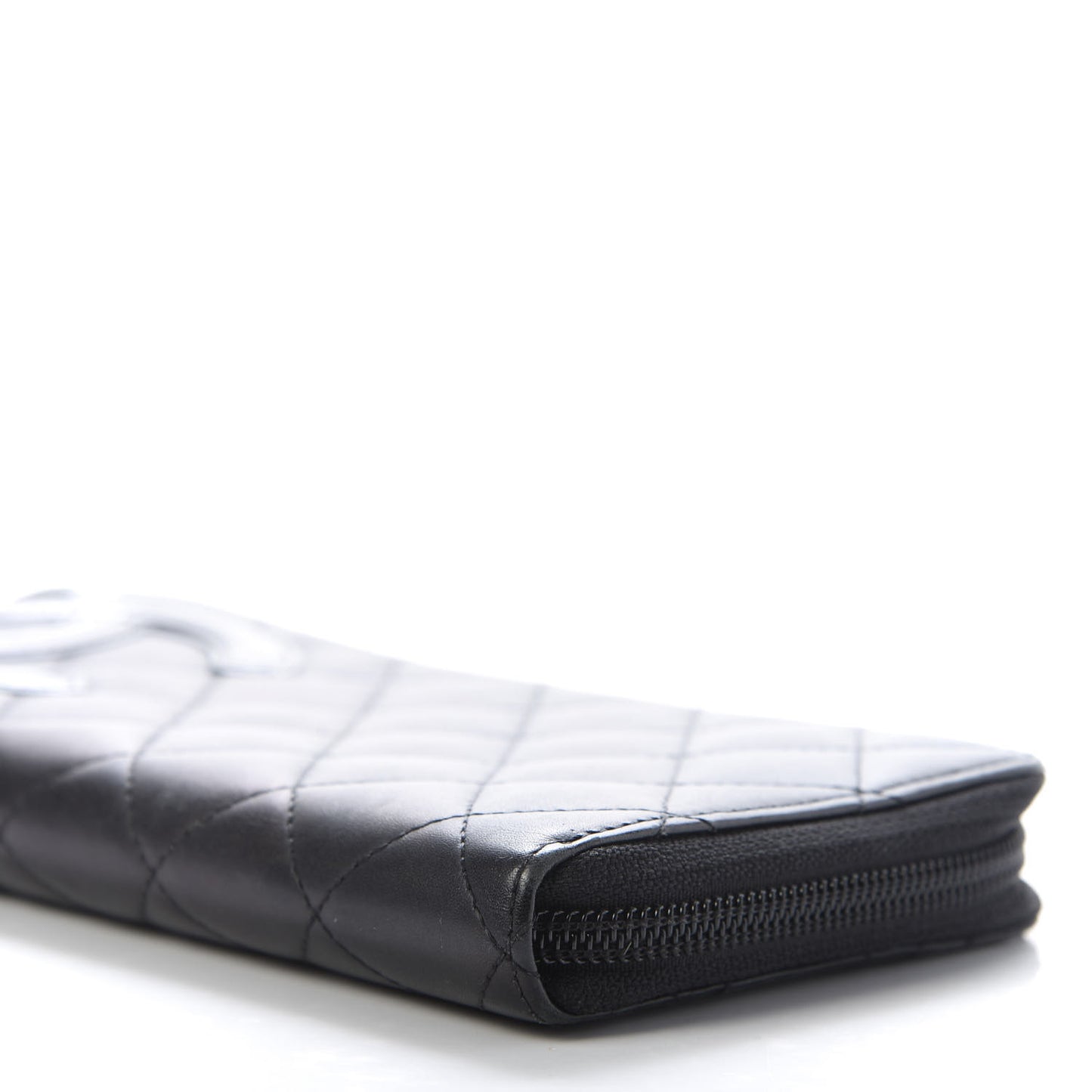 Calfskin Quilted Cambon Large Gusset Zip Around Wallet Black