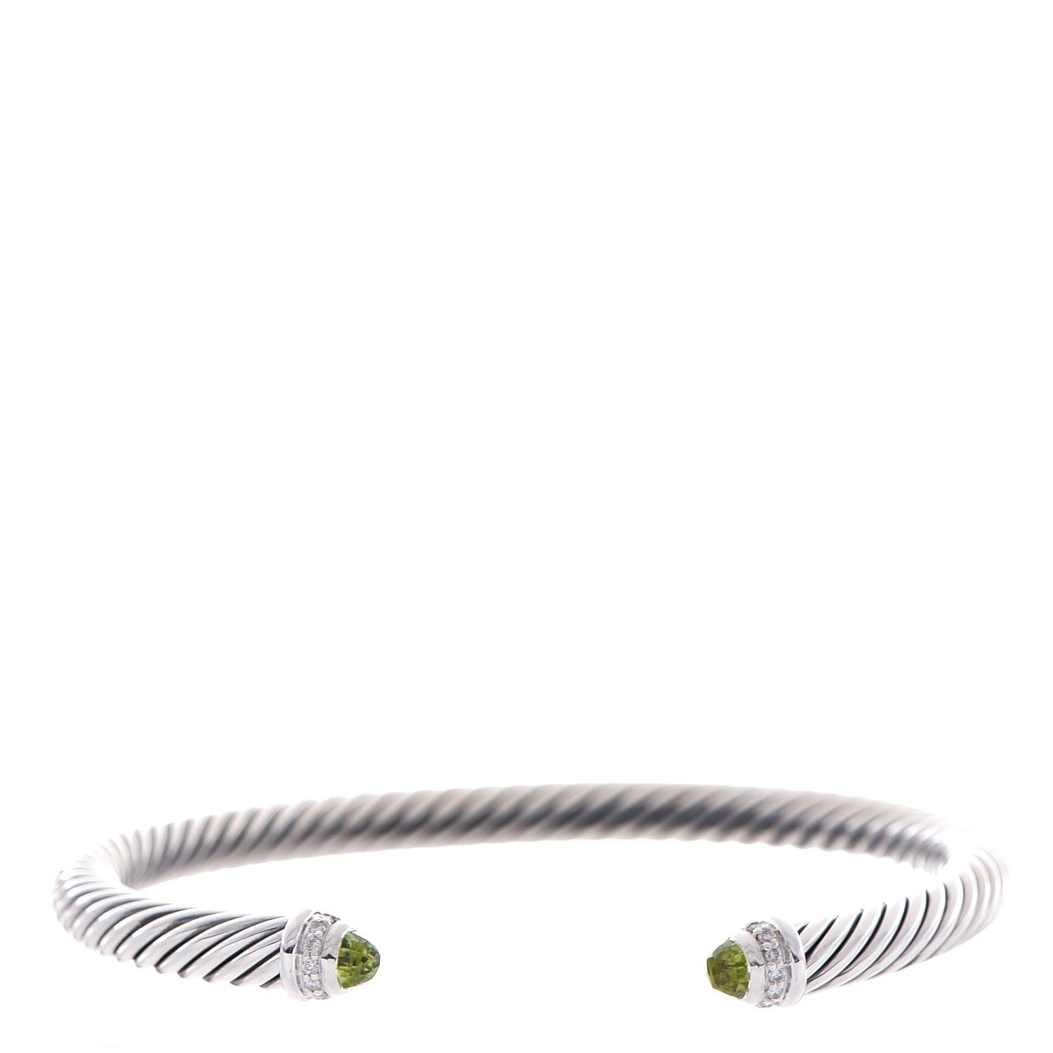 David Yurman Sterling Silver Diamond Peridot 5mm Cable Classics Bracelet 1 of 5