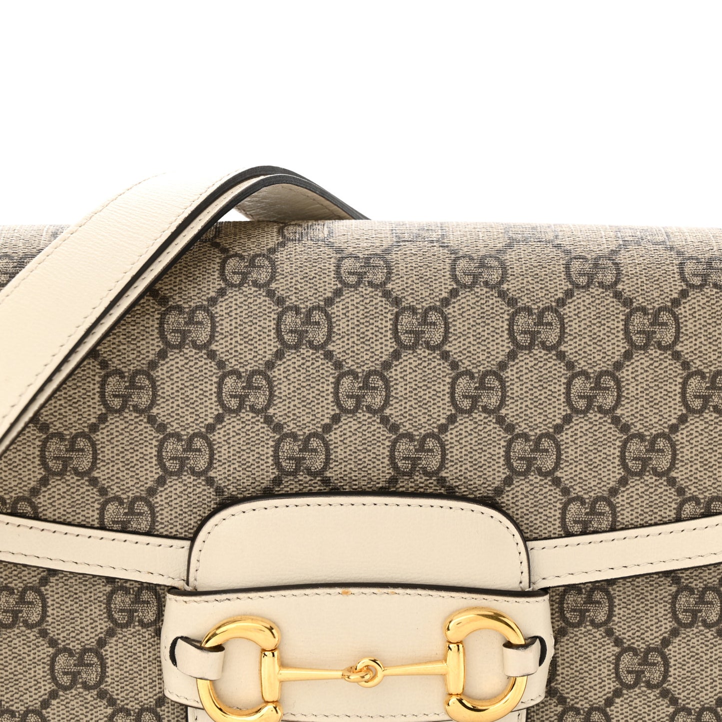 GG Supreme Monogram Horsebit 1955 Shoulder Bag Beige Mystic White