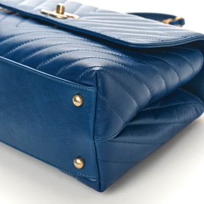 Chanel Calfskin Chevron Quilted Small Coco Handle Flap Blue 9 of 9