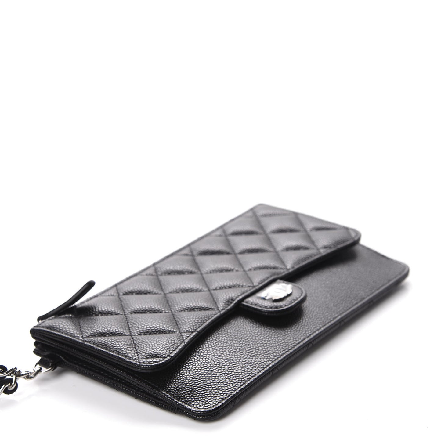 Caviar Quilted Classic Pouch With Handle Black