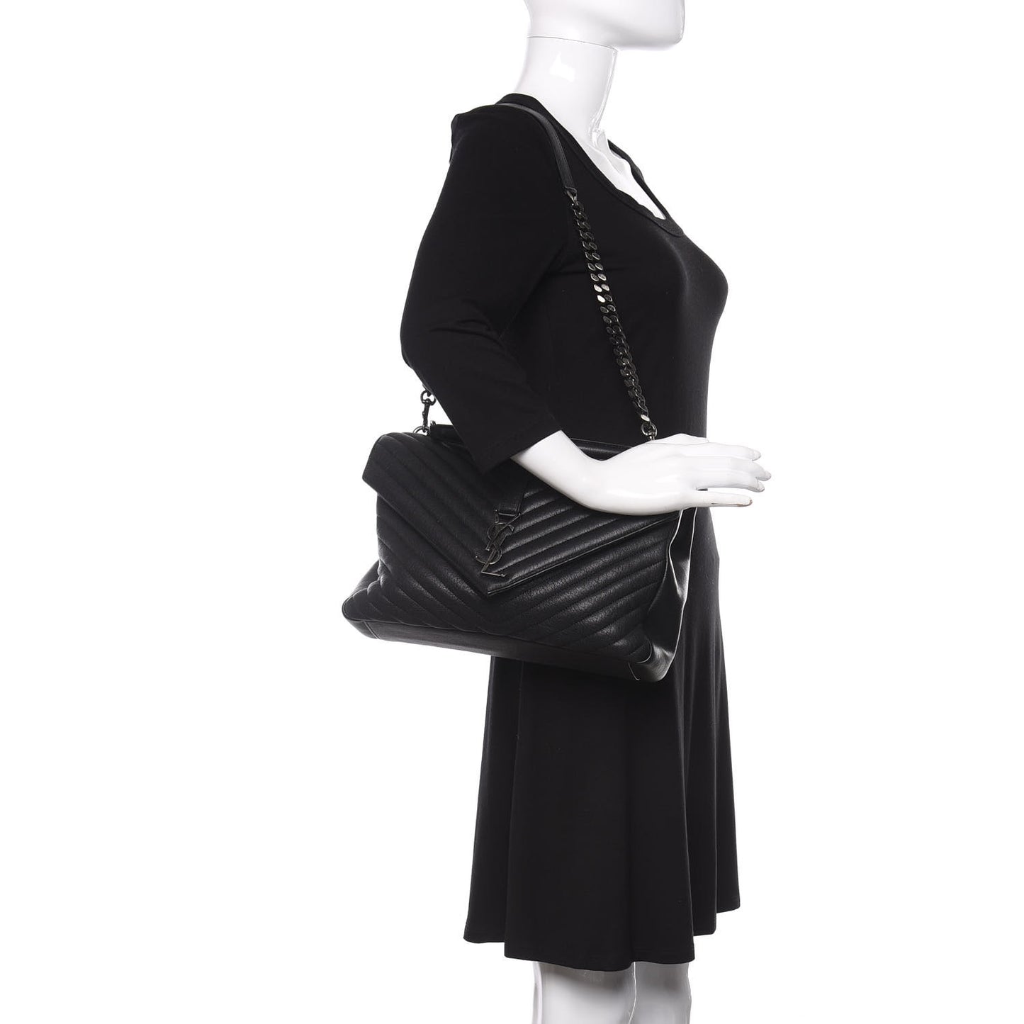 Sheepskin Matelasse Chevron Monogram Monochrome Large College Satchel Black