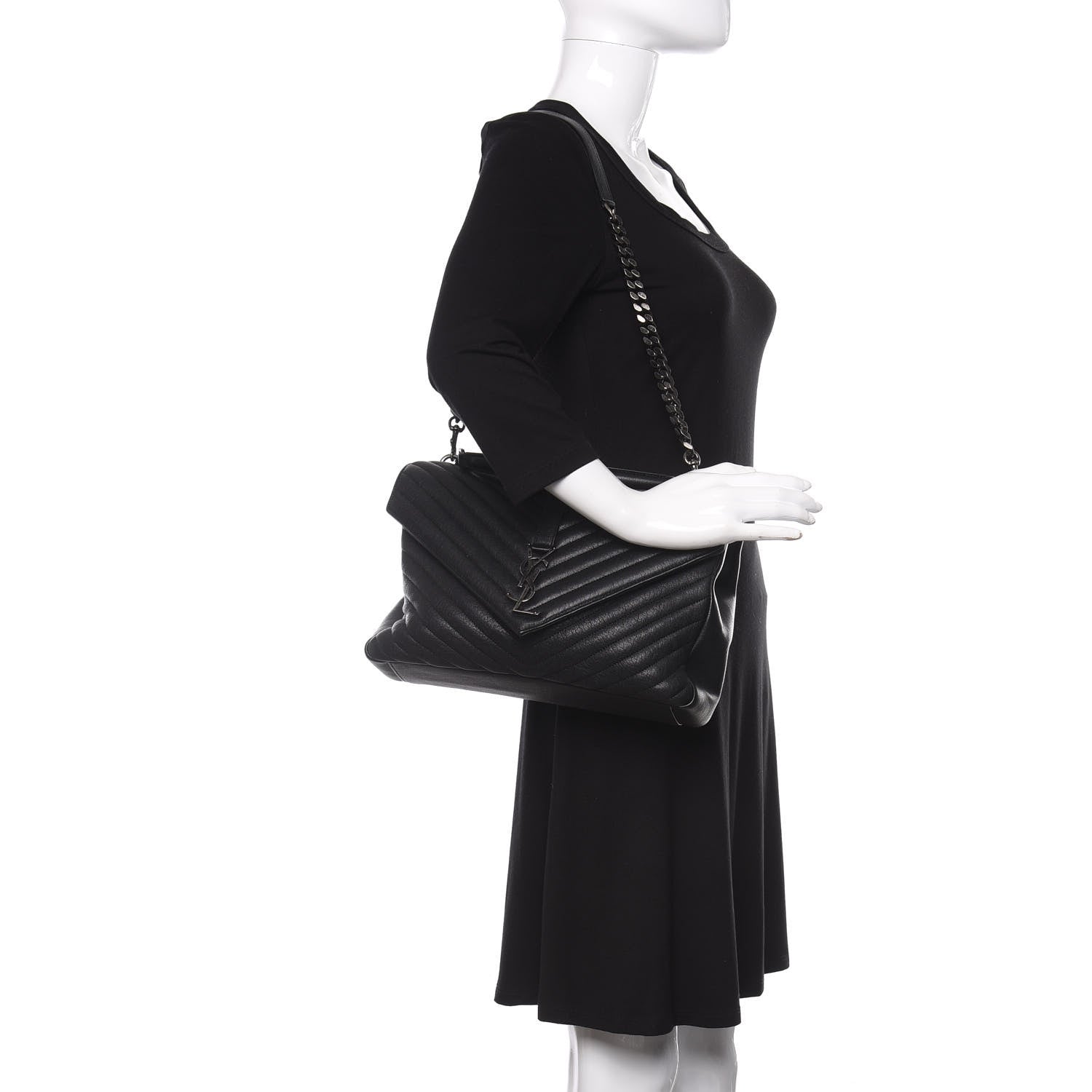 Saint Laurent Sheepskin Matelasse Chevron Monogram Monochrome Large College Satchel Black 2 of 8