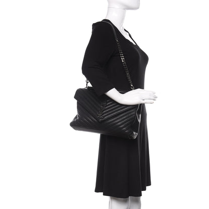 Saint Laurent Sheepskin Matelasse Chevron Monogram Monochrome Large College Satchel Black 2 of 8