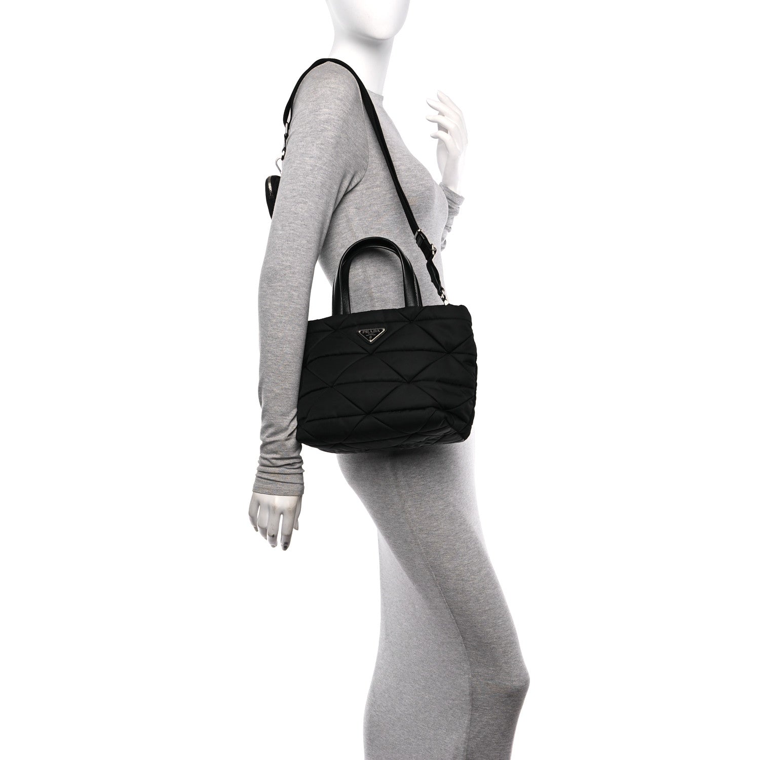 Prada Re-Nylon Nappa Triangle Quilted Padded Double Handled Zip Pocket Tote Black 2 of 9