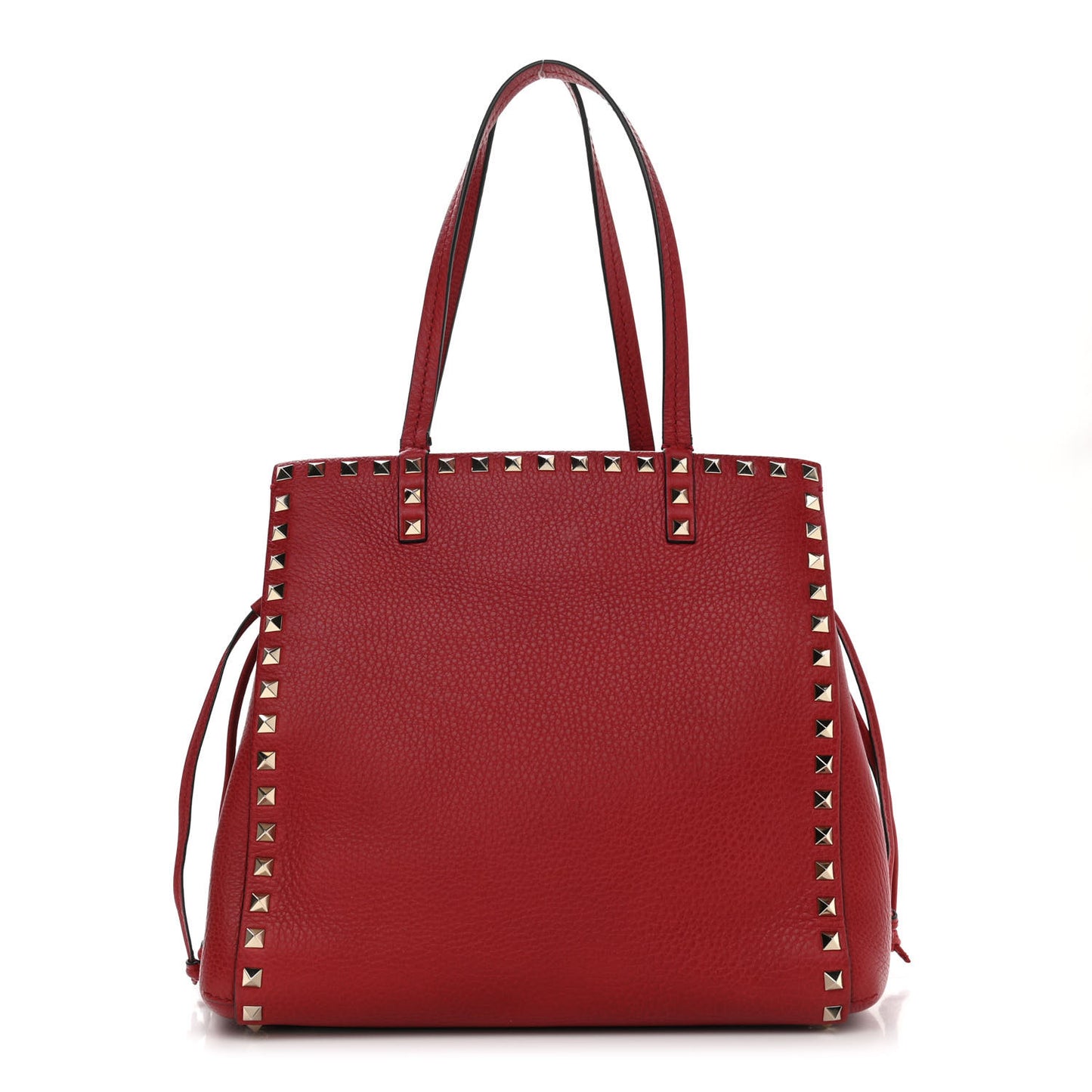 Grained Calfskin Rockstud Double Handle Cinch Tote Rosso Valentino