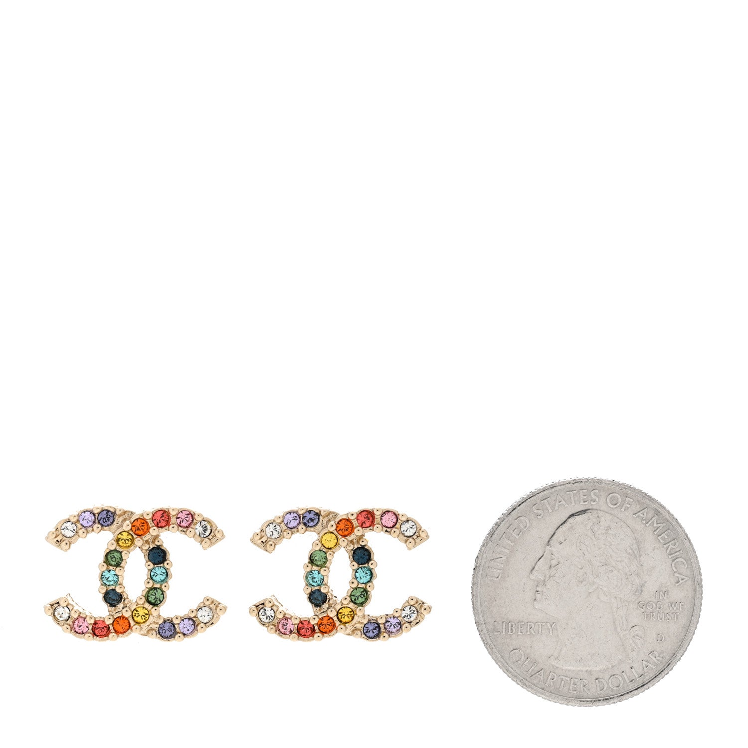 Chanel Crystal Over The Rainbow CC Earrings Gold Multicolor 2 of 6