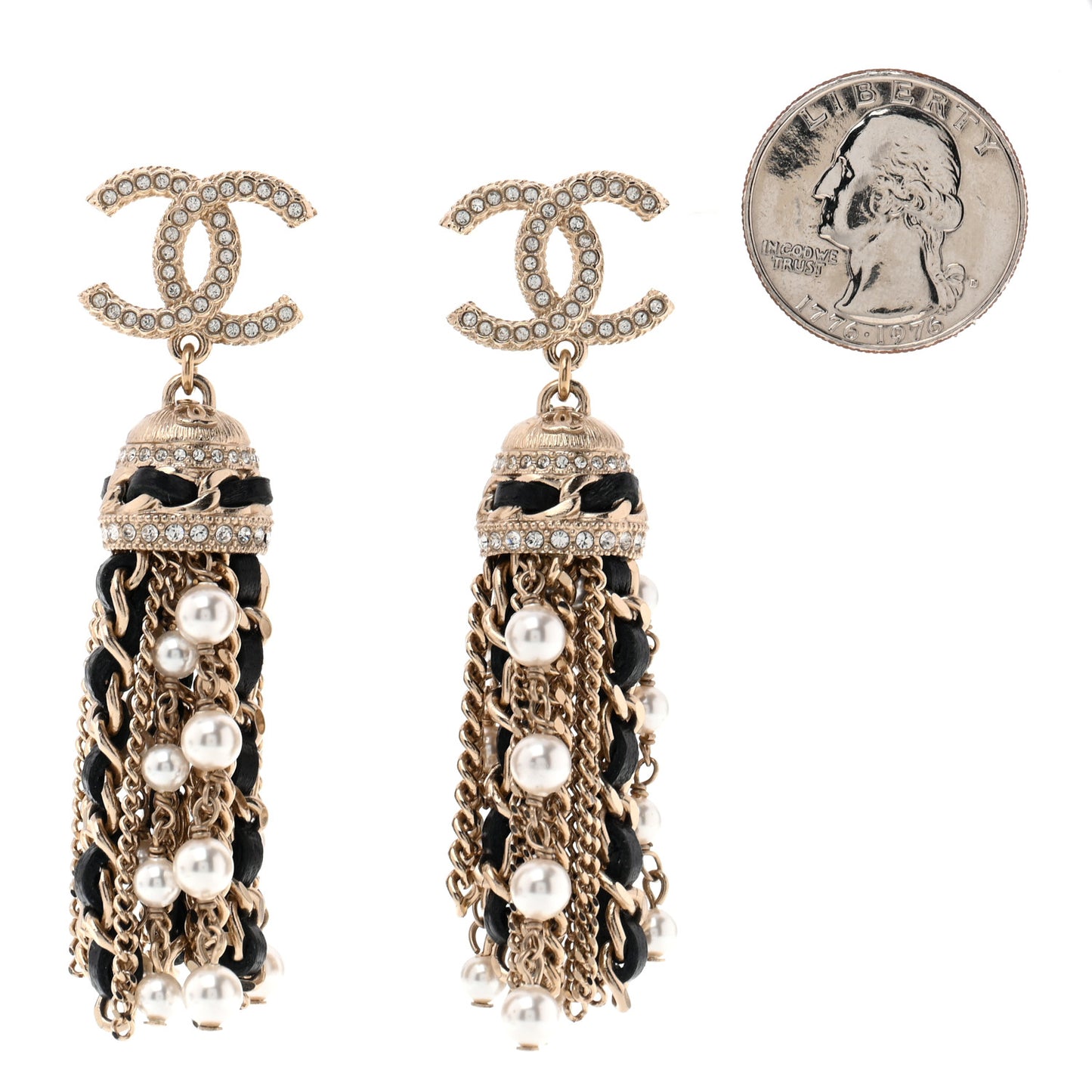 CC Chain Tassel Drop Earrings Light Gold