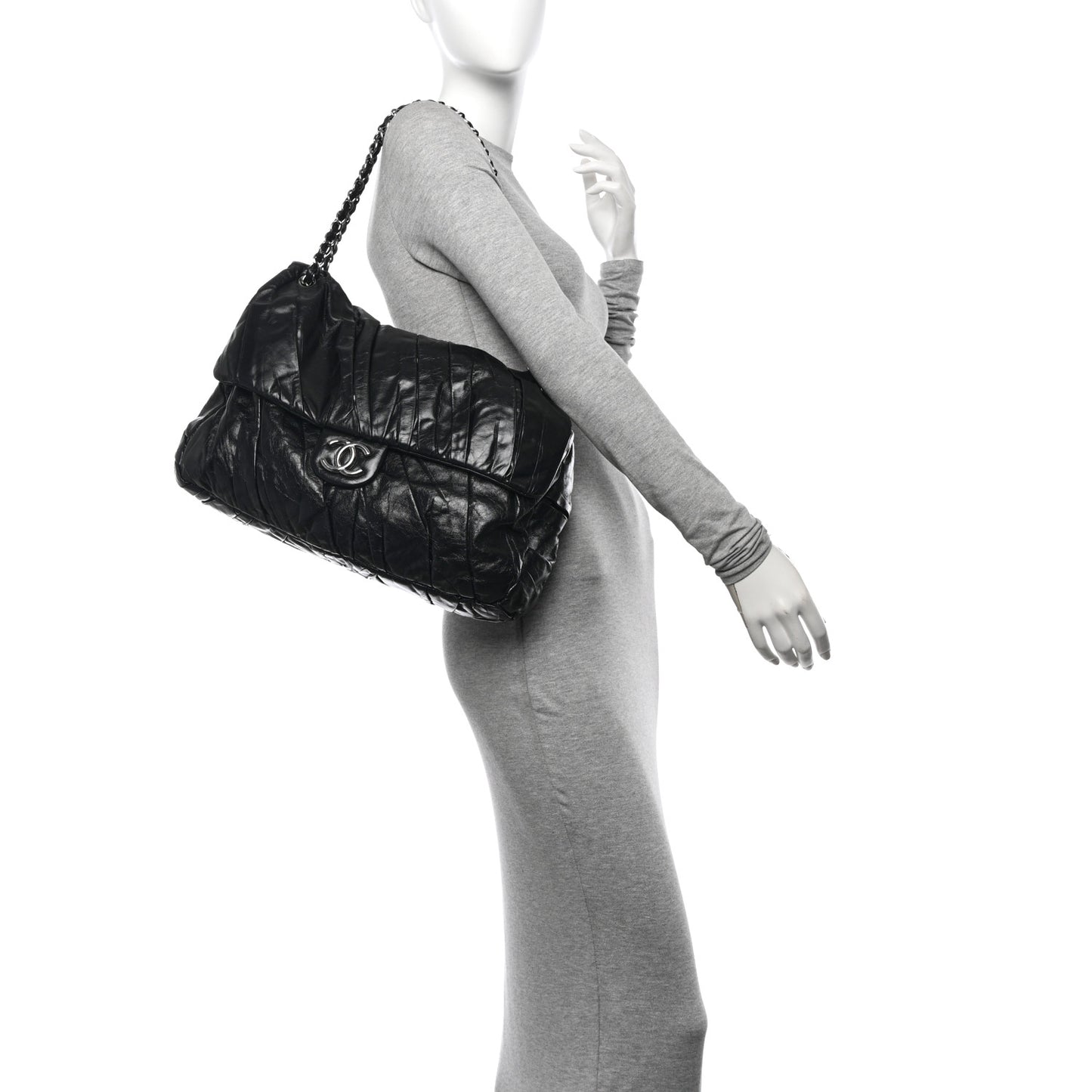 Glazed Calfskin Twisted Maxi Flap Black