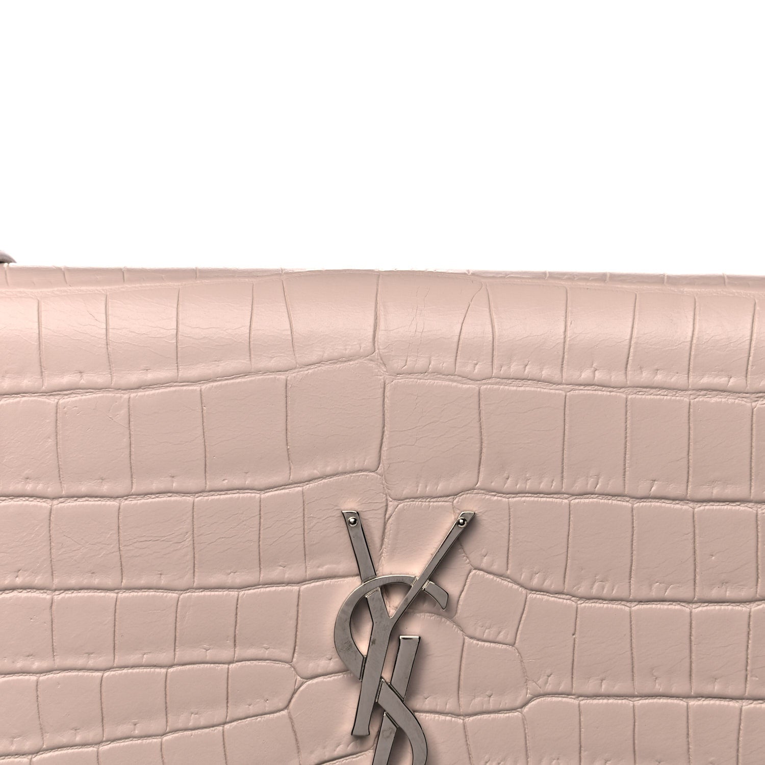 Saint Laurent Calfskin Crocodile Embossed Kate Monogram Tassel Chain Wallet Powder Pink 7 of 15