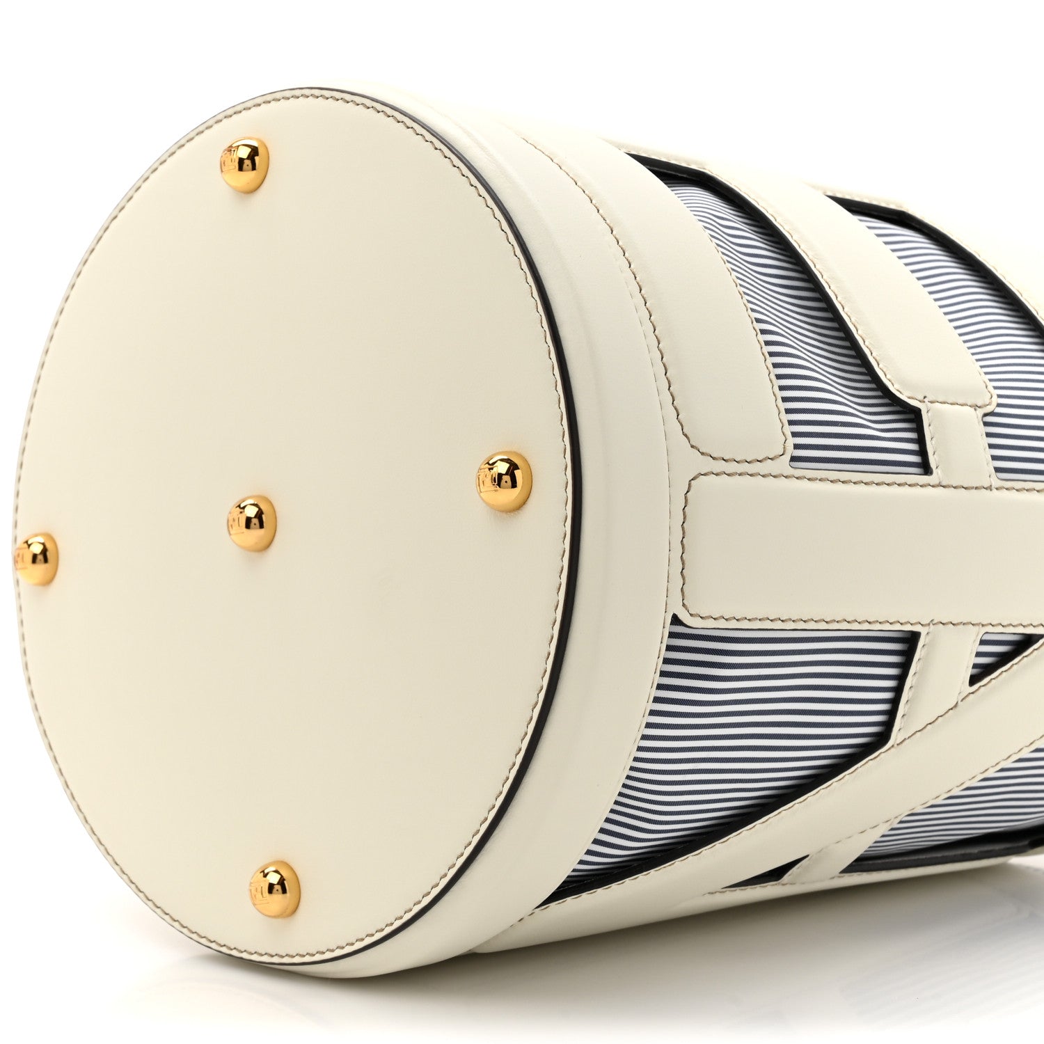 Fendi Nylon Vitello King Logo Step Out Bucket Bag White Rice Mirto 9 of 10