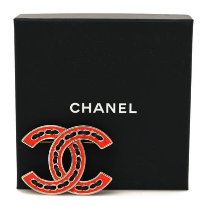 Chanel Lambskin Enamel CC Brooch Gold Black Orange 5 of 5