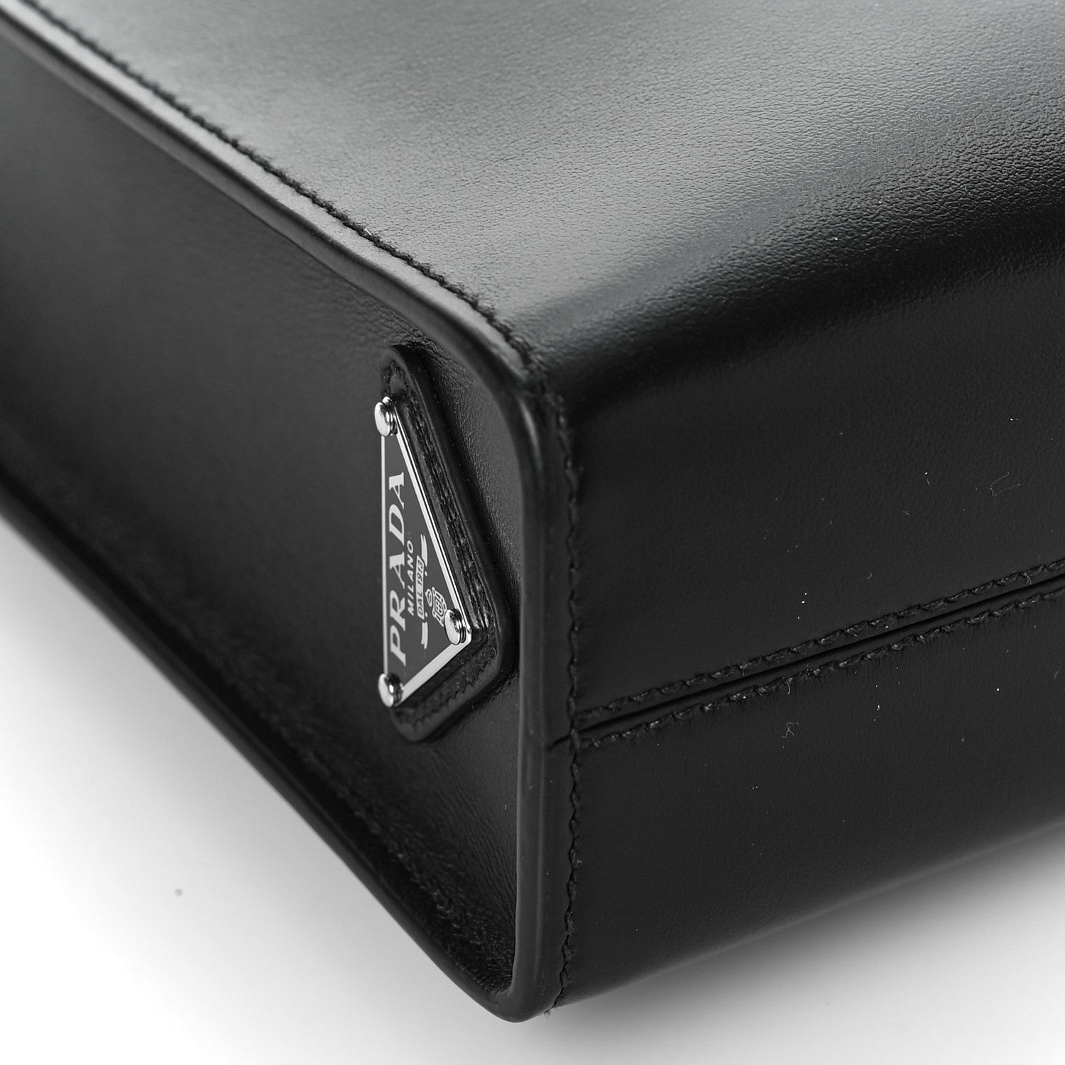 Prada Soft Calfskin Triangle Logo Embossed Small Double Handle Crossbody Tote Black 8 of 9