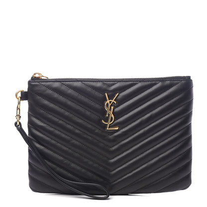 Saint Laurent Calfskin Matelasse Chevron Monogram A5 Wristlet Black 1 of 8