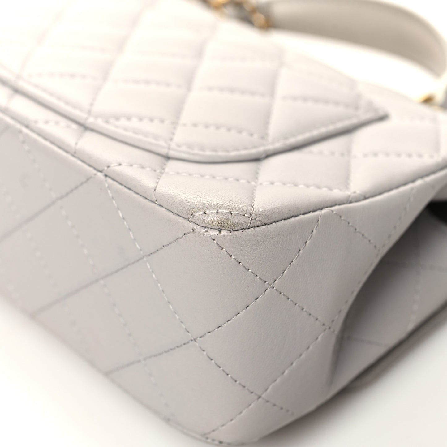 Lambskin Quilted Mini Top Handle Rectangular Flap Grey