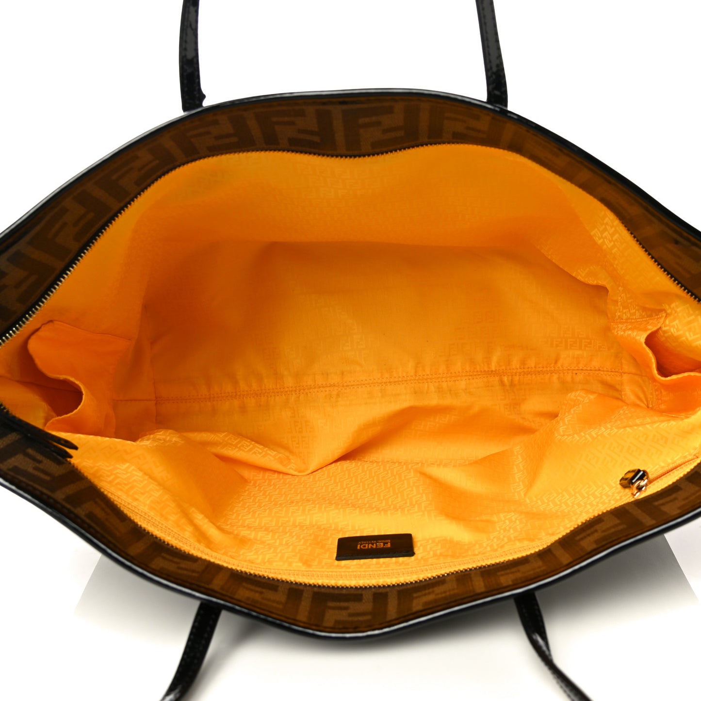 Zucca Spalmati Patent Baguette Print Medium Roll Tote Tobacco Yellow