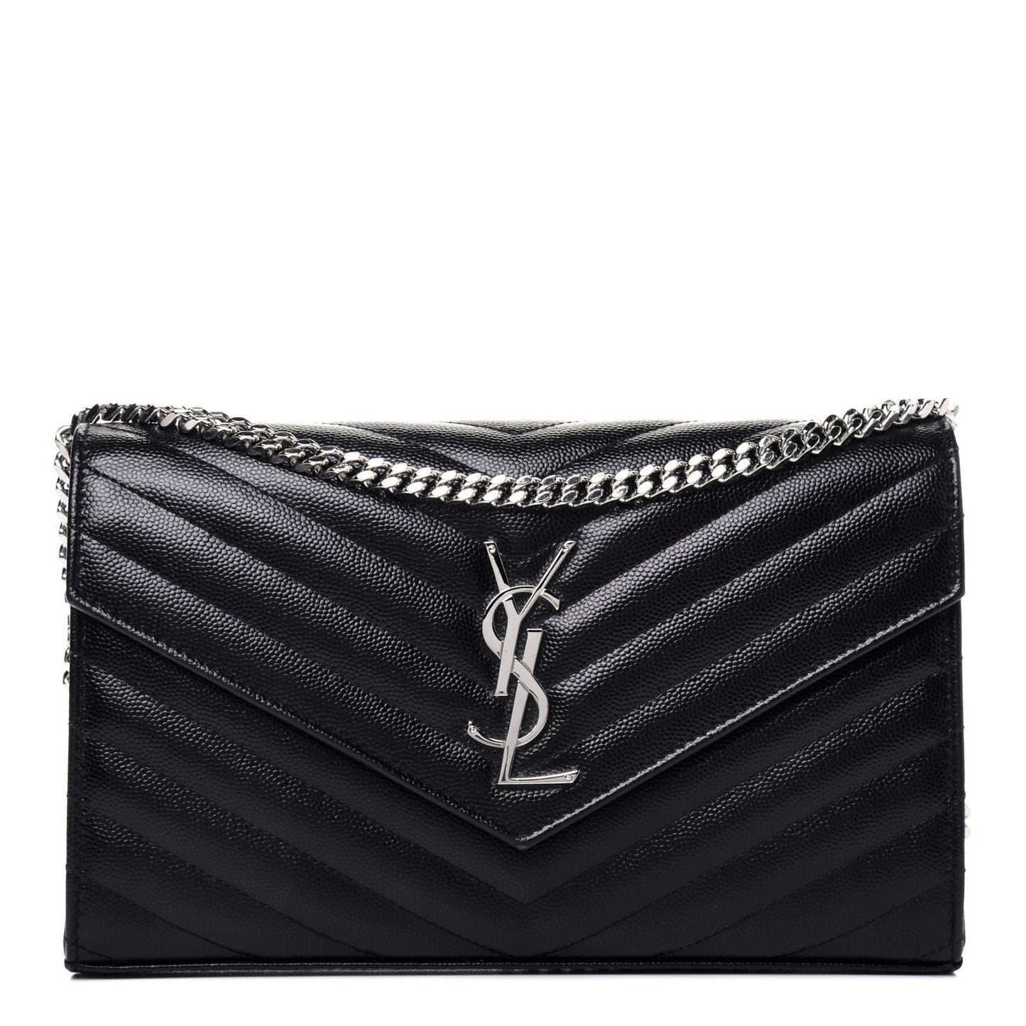 Grain De Poudre Matelasse Chevron Monogram Chain Wallet Black
