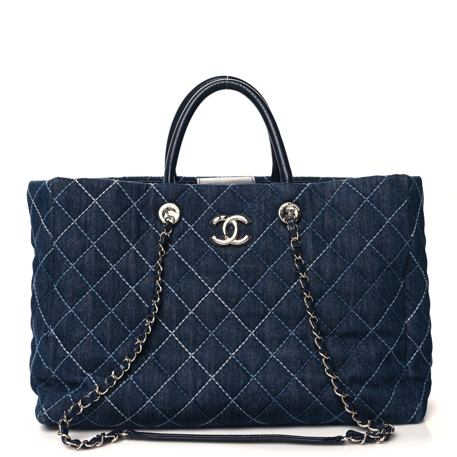 Chanel Denim Quilted Large Coco Handle Shopping Tote Blue 1 of 11
