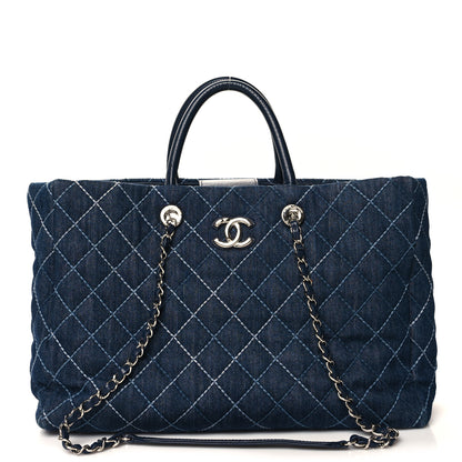 Chanel Denim Quilted Large Coco Handle Shopping Tote Blue 1 of 11