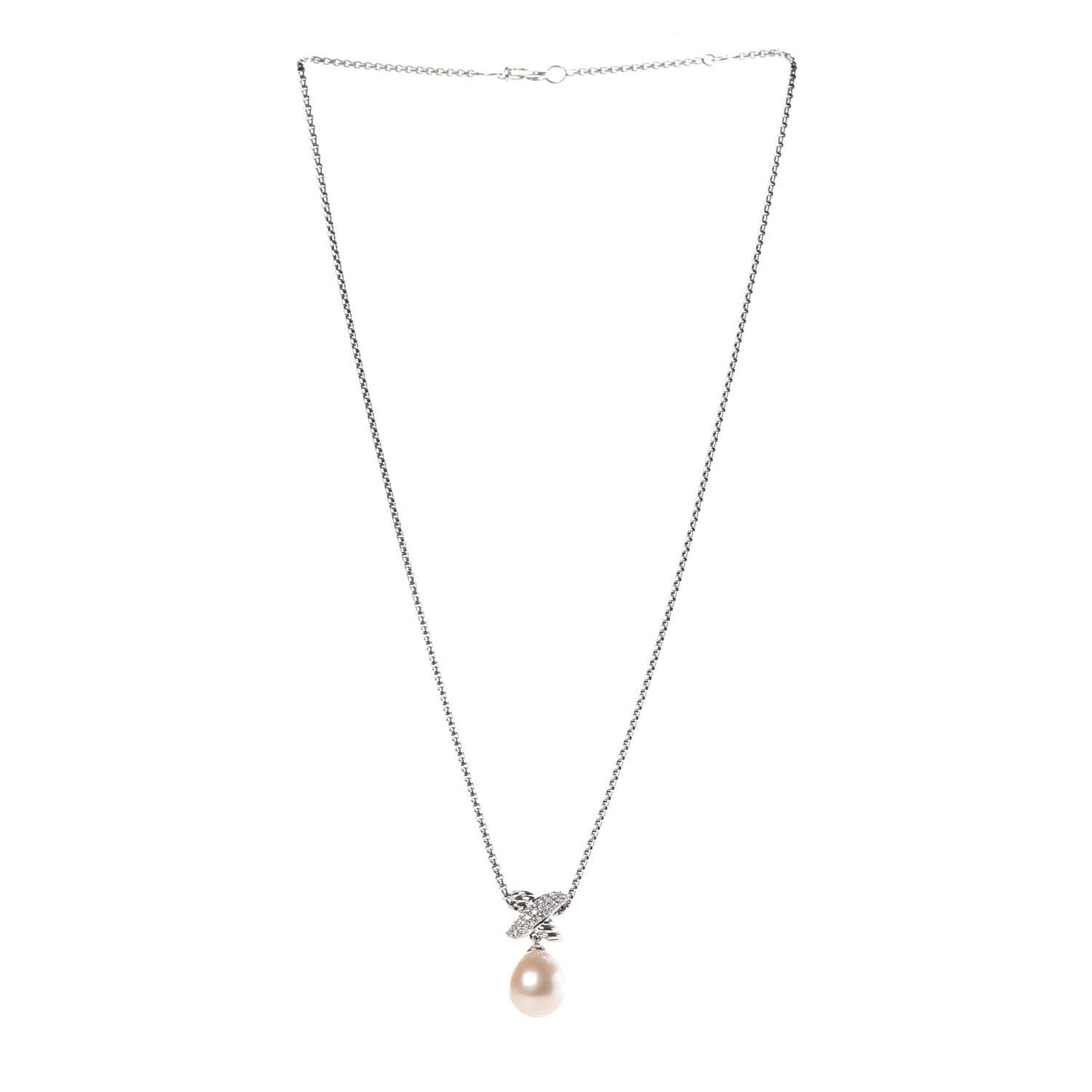 Sterling Silver Pearl Diamond 25mm X Pendant Necklace