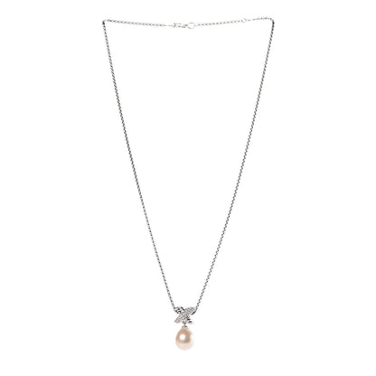 David Yurman Sterling Silver Pearl Diamond 25mm X Pendant Necklace 3 of 6