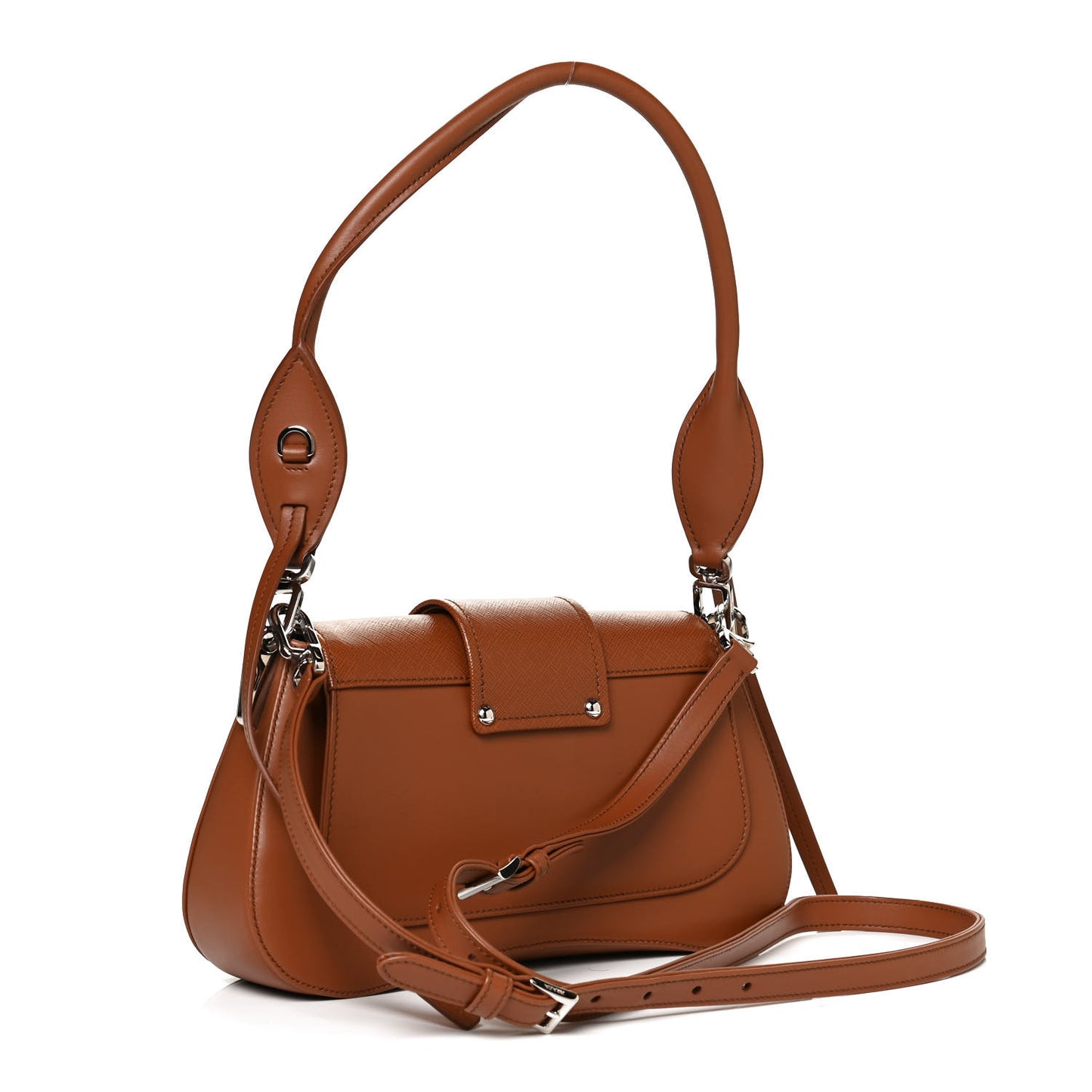 City Calfskin Saffiano Sidonie Shoulder Bag Cognac