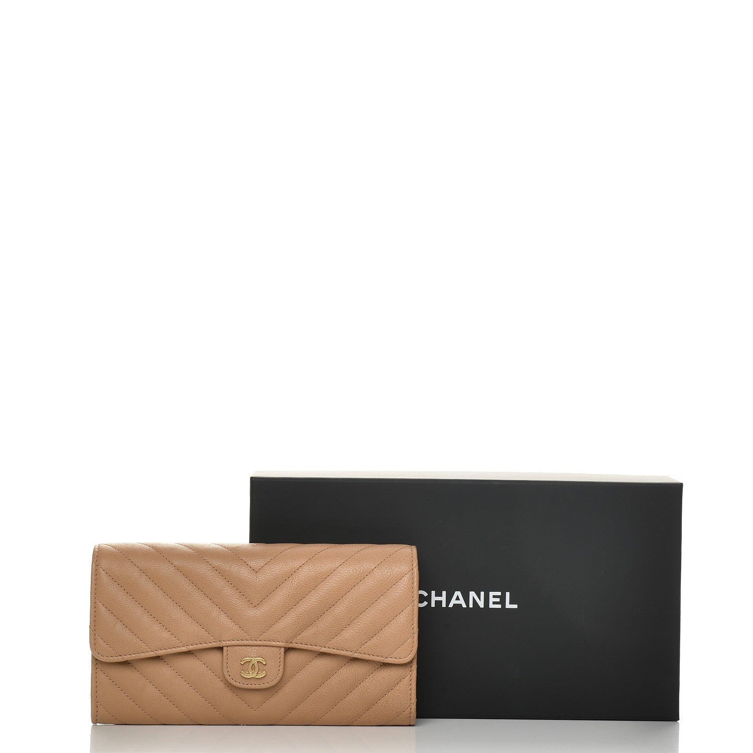 Chanel Grained Calfskin Chevron Quilted Large Flap Wallet Beige 9 of 9