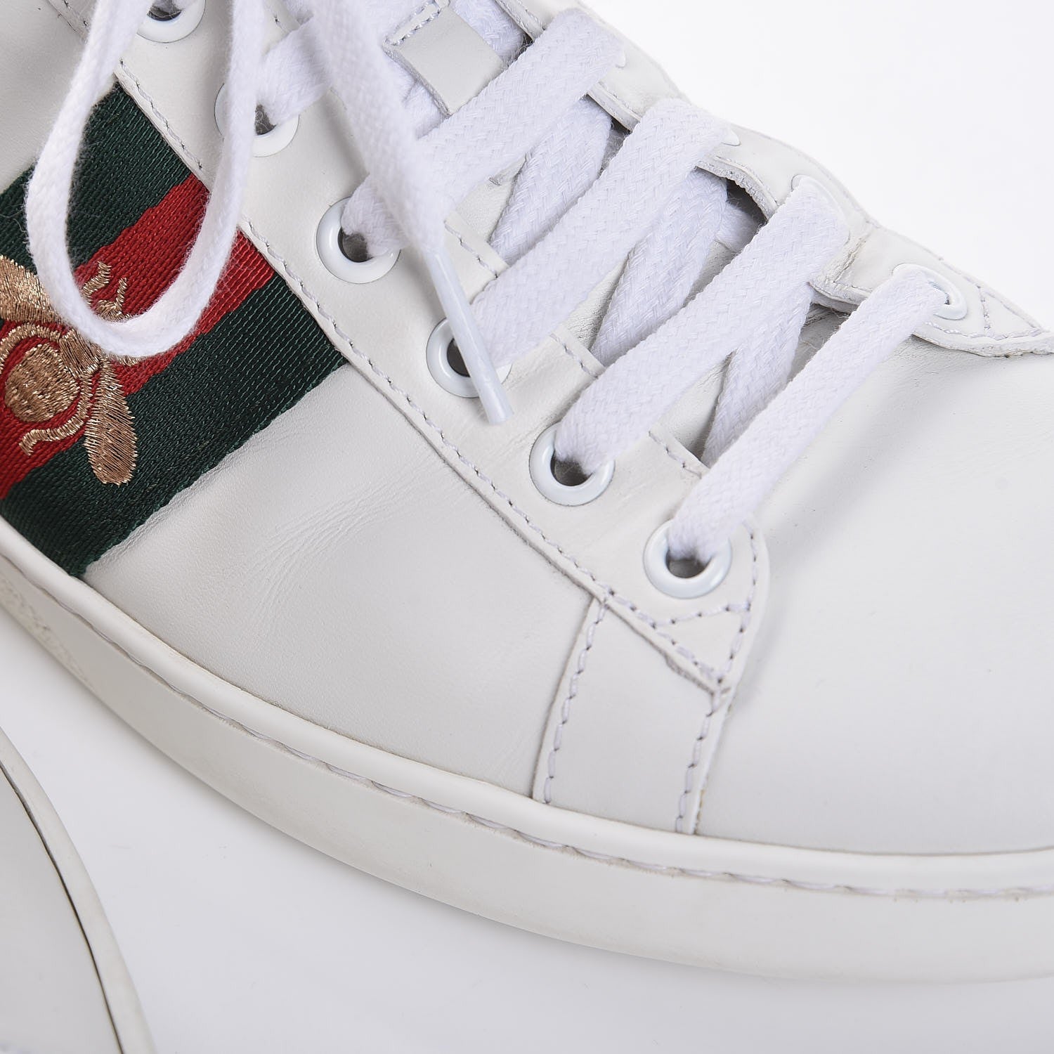 Gucci Calfskin Ayers Bee Embroidered Ace Sneakers 39 White Green 12 of 13