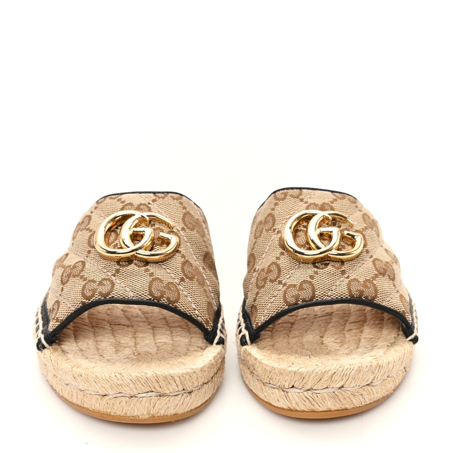Gucci Monogram Matelasse GG Marmont Espadrille 20mm Slide Sandals 35 Beige Ebony Black 3 of 9
