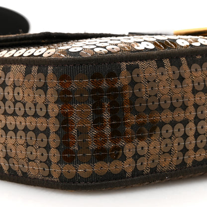 Fendi Fabric Jacquard Paillettes Vitello Seta FF 1974 Baguette Testa di Moro Real Ebano 9 of 12