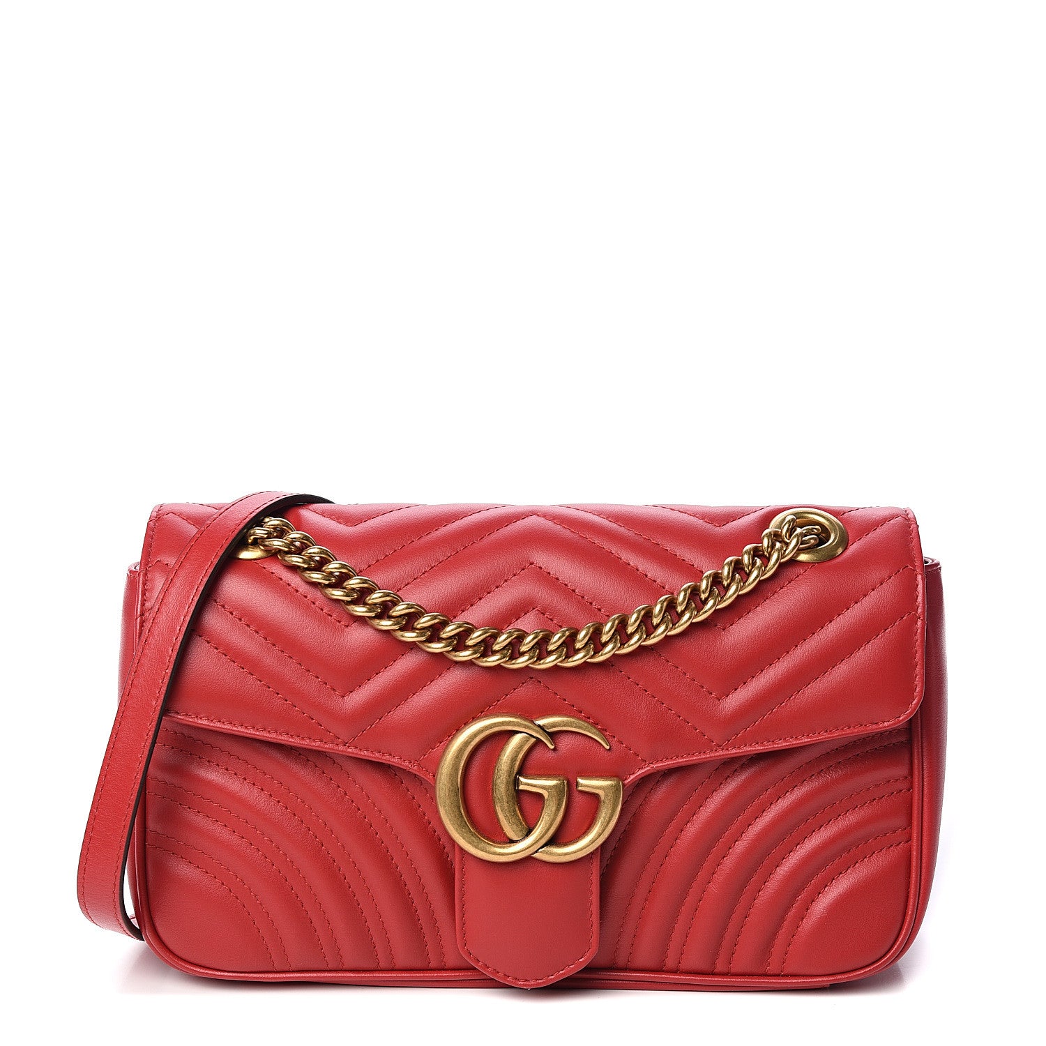 Gucci Calfskin Matelasse Small GG Marmont Shoulder Bag Hibiscus Red 1 of 9